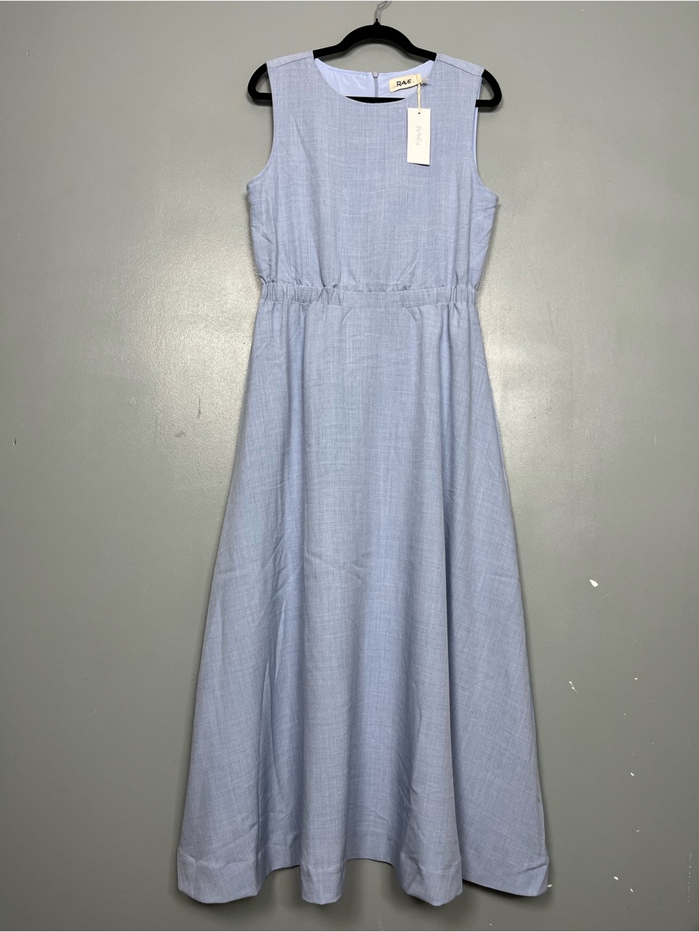 New! Blue Chambray Style Fit & Flare Midi Dress Coastal Minimalist Womens Size M